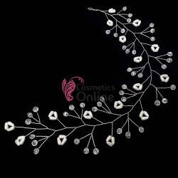 Accesoriu modern pentru decor par WED45HH Argintiu cu cristale si perle de 35cm 
